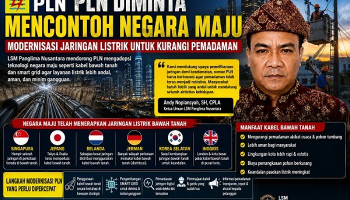 PLN Diminta Mencontoh Negara Maju, LSM Panglima Nusantara Dorong Modernisasi Jaringan Listrik untuk Kurangi Pemadaman
