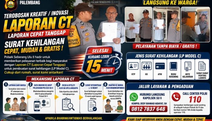 Polsek Seberang Ulu II Luncurkan “Laporan CT”, Surat Kehilangan Bisa Selesai 15 Menit dan Diantar Gratis ke Warga
