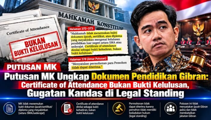 Putusan MK Ungkap Dokumen Pendidikan Gibran: Certificate of Attendance Bukan Bukti Kelulusan, Gugatan Kandas di Legal Standing